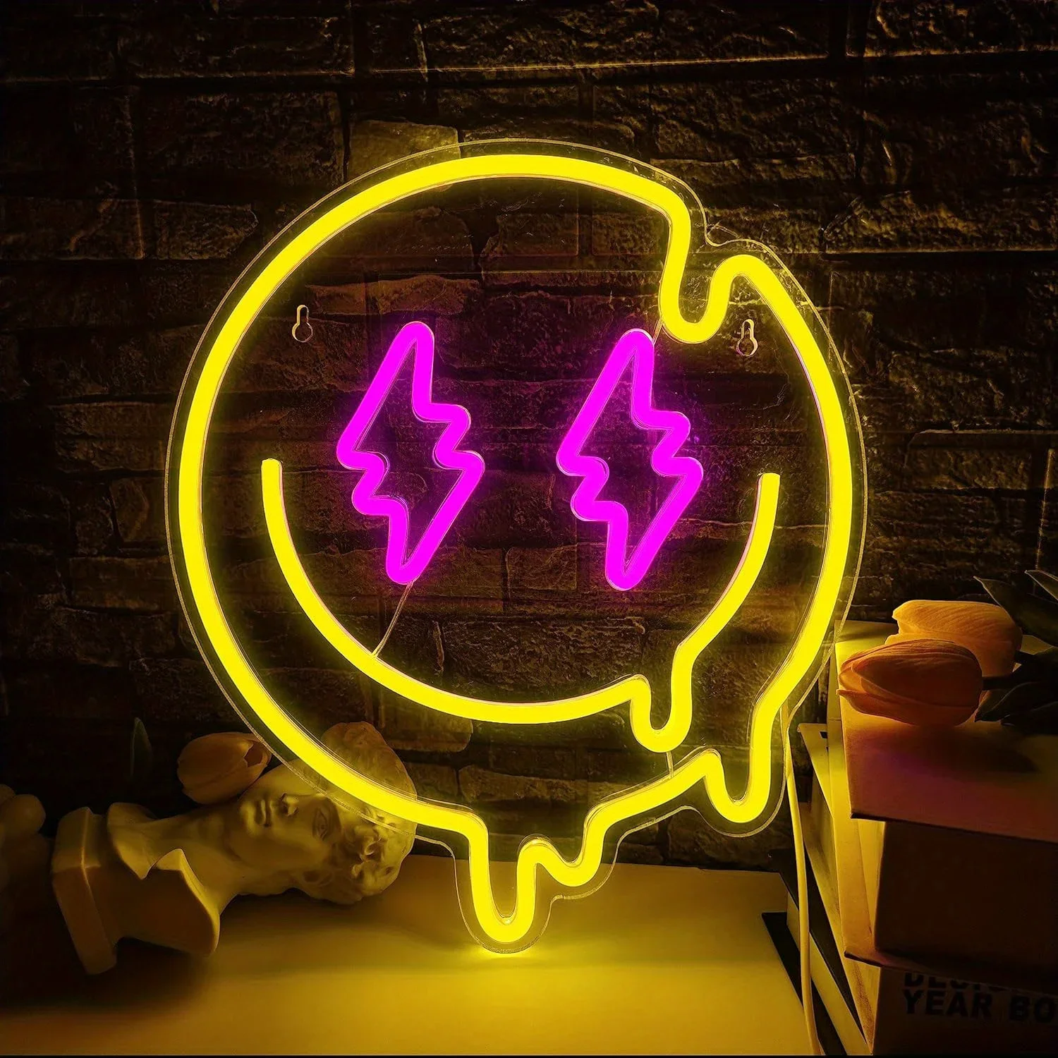 

LED Melting Smiley Face Neon Sign Dimmable Melting Smiley Face Neon Sign Wall Decoration Neon Sign Room Party Bedroom Decor