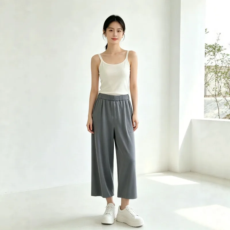 Miyake Pleated Solid Color Textured Wide-Leg Pants High-Waisted Commuter Versatile Pleated Straight Nine-Point Casual Pants