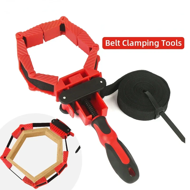 

1PCS Quick Adjustable Band Clamp Multifunction Belt Clamping Tool Woodworking 90 Degree Polygonal Clip with 4M Pure Nylon Strap