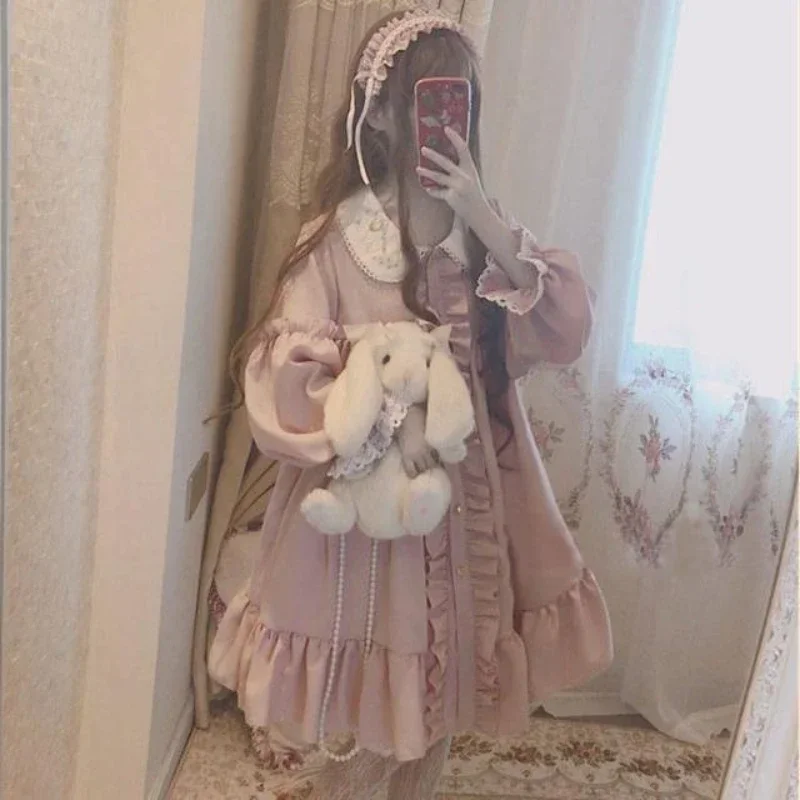 NONSAR 2024 Summer Cute Dress Women Harajuku Pink Ladies Ruffles Lace Patch Kawaii Dresses Lolita Cosplay Sweet Loose Vestidos