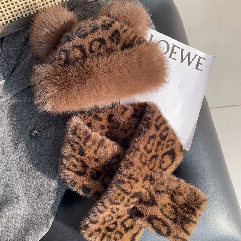 

Winter Faux Fur Winter Hat and Scarf Set Warm Plush Hat with Ear Protection Christmas Gift Cold Resistant