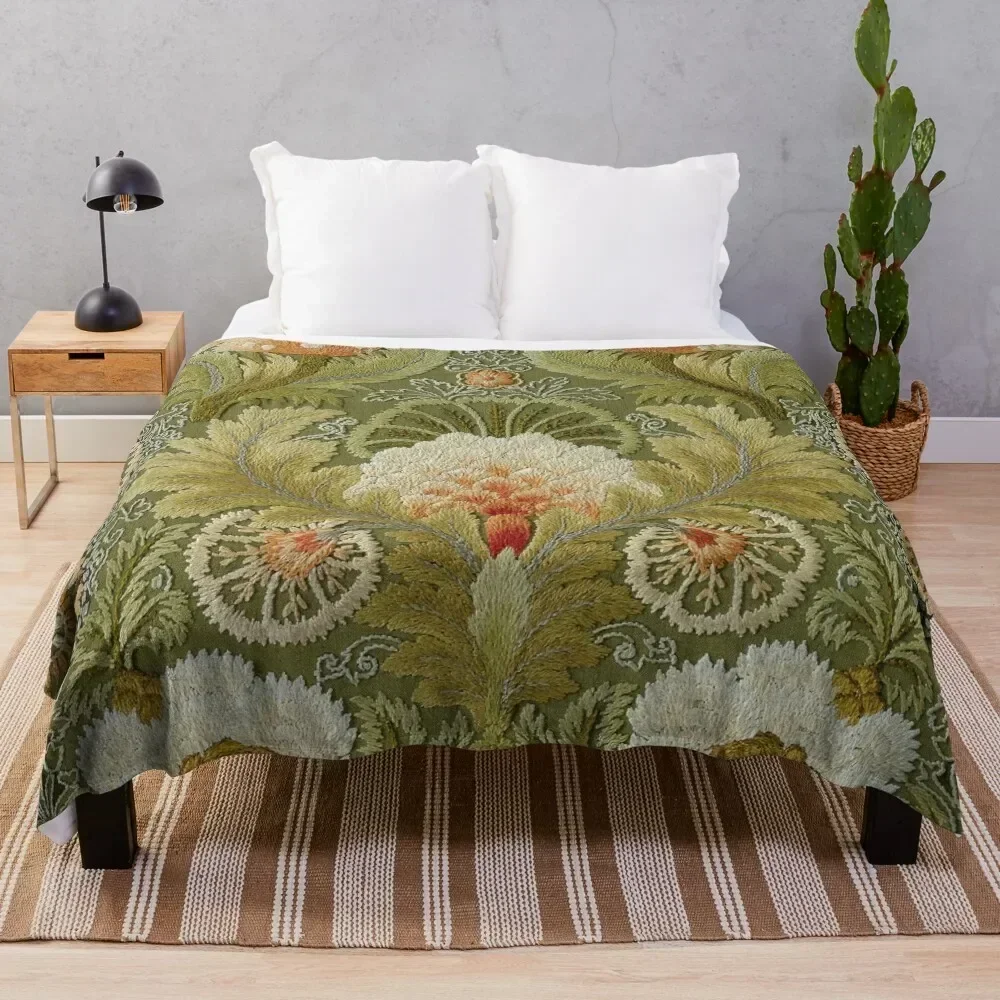 

Silk Embroidery with Flowers and Leaves Throw Blanket Soft Cozy Blanket for Pet Kids Adults