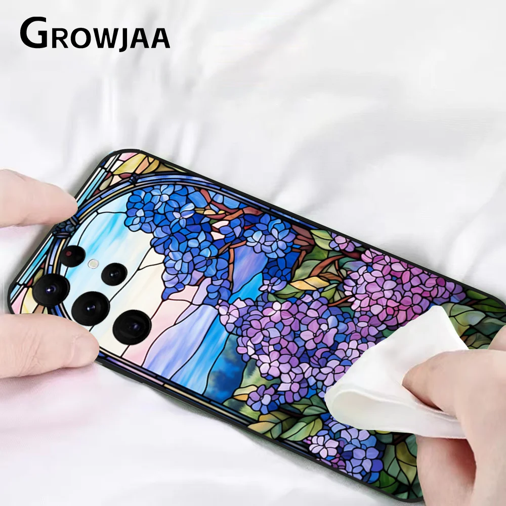 Stained Glass Purple Flowers Phone Case for Samsung Galaxy S24 Ultra S22 S23 Ultra S21 S20 5G Protective Silicone TPU Funda image 6