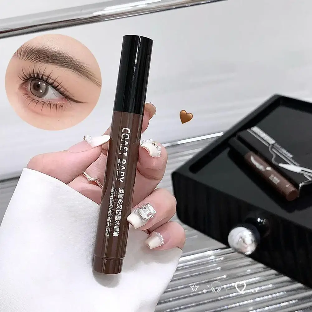 4 Kolory 1 szt. Wodoodporny pisak do brwi z czterema końcówkami, pisak do tatuażu brwi, wodoodporny płynny czarny pisak do makijażu brwi