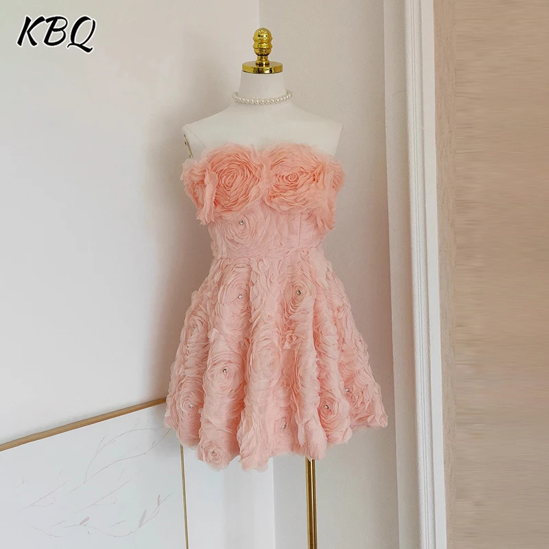 

KBQ Sexy Spliced Diamonds Backless Party Dresses for Women Strapless Sleeveless High Waist Patchwork Appliques Ball Gown Female