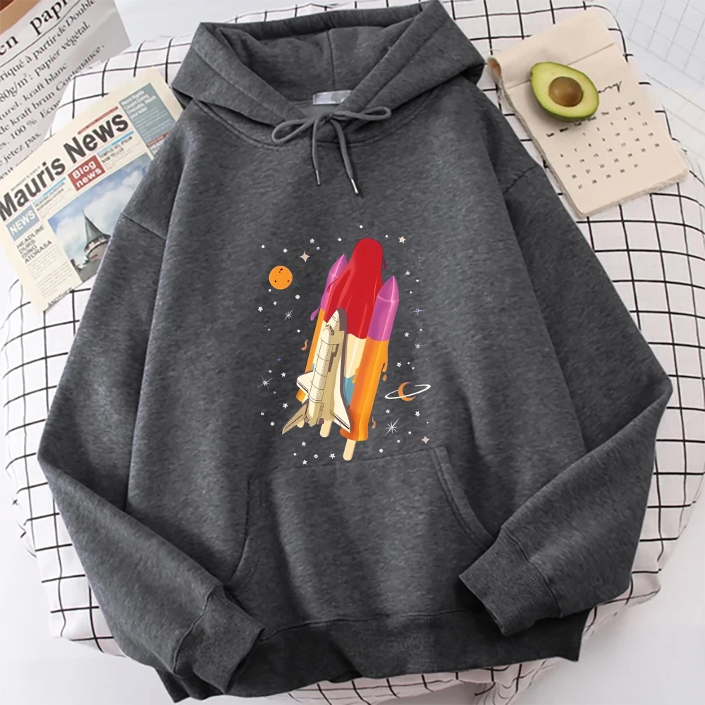 Felpa con cappuccio Rocket Popsicle Unique Space Treat Graphic Autunno Inverno Casual Allentato a maniche lunghe Stravagante Top di stoffa indossabili alla moda