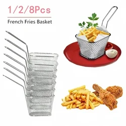 1/2/8Pcs Stainless Steel French Fries Basket Mesh Kitchen Frying Tools Colander Mini Chips Fryer Cooking Frying Basket Strainer
