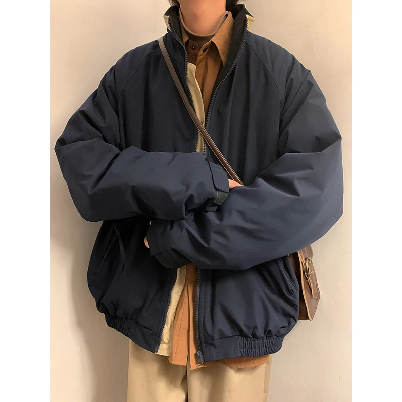 

Vintage Cargo Cotton Coats Men Winter Windproof Warm Fleece Jacket Harajuku Simple Loose Coat Street Fashion Casual Parkas L05