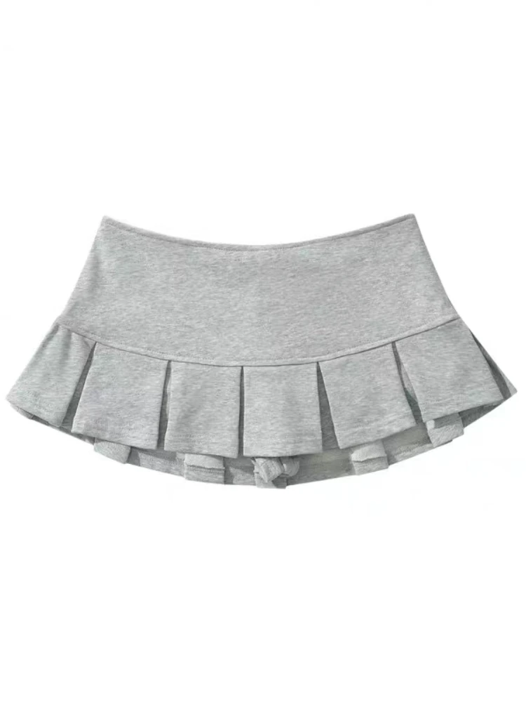 

2025 New Fashion Y2K Mini Skirt Casual Skort Summer Women's Low Waist Wide Pleat Light Grey Sexy Vintage A-line Pleated Skirt
