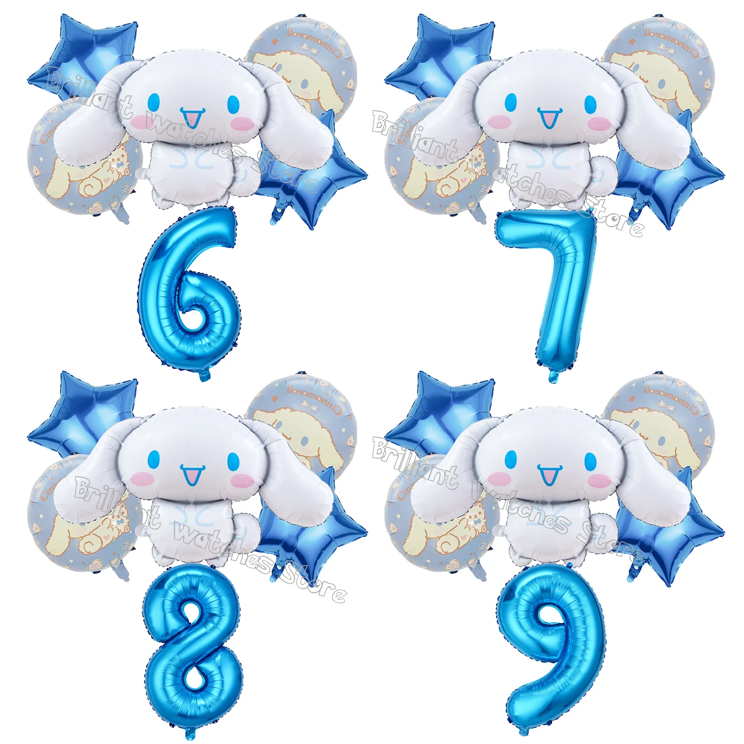 Cinnamoroll Ballons 6pcs Set Birthday Party Number Balloons Decoration Props Ornaments Cute Cartoon Aluminium Balloon Kids Gift