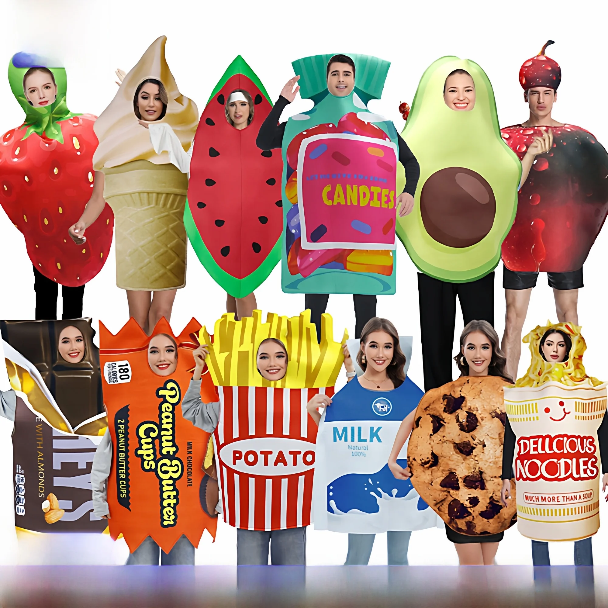 

Костюмы для выступлений на сцене в виде картофельных чипсов и фруктов на Хэллоуин, забавные костюмы для родителей и детей, китайский производитель