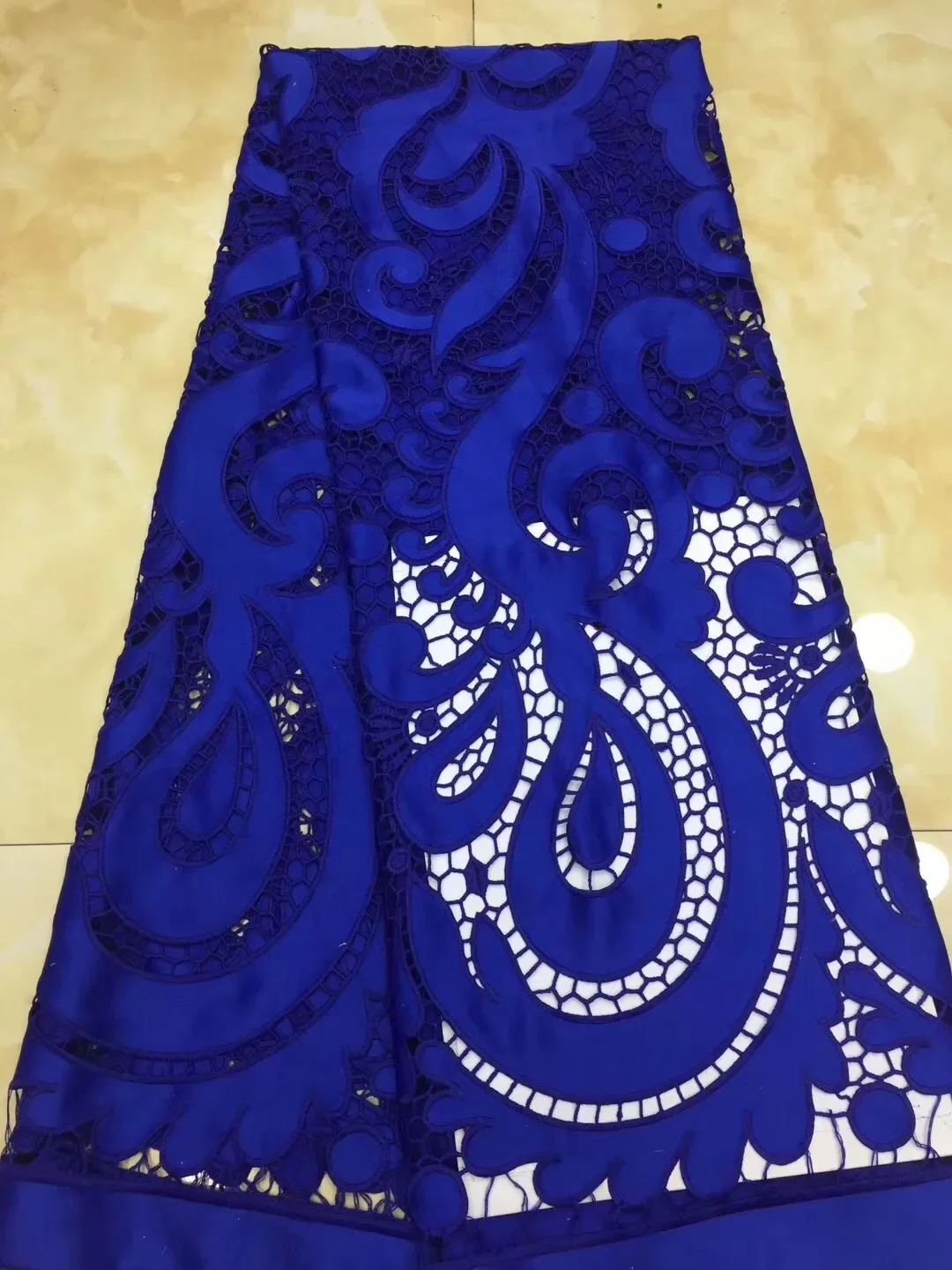 

French Lace Fabric with Stones, Royal Blue French Fabric, Cheap African Lace French Lace Leaf Fabric ZA01-5