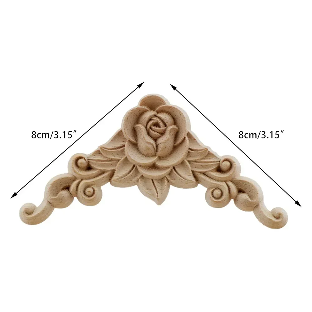 Wood Carved Corner Onlay Applique Natural Exquisite Floral Wooden Furniture Decoration Accessories Vintage Flower Design Decor