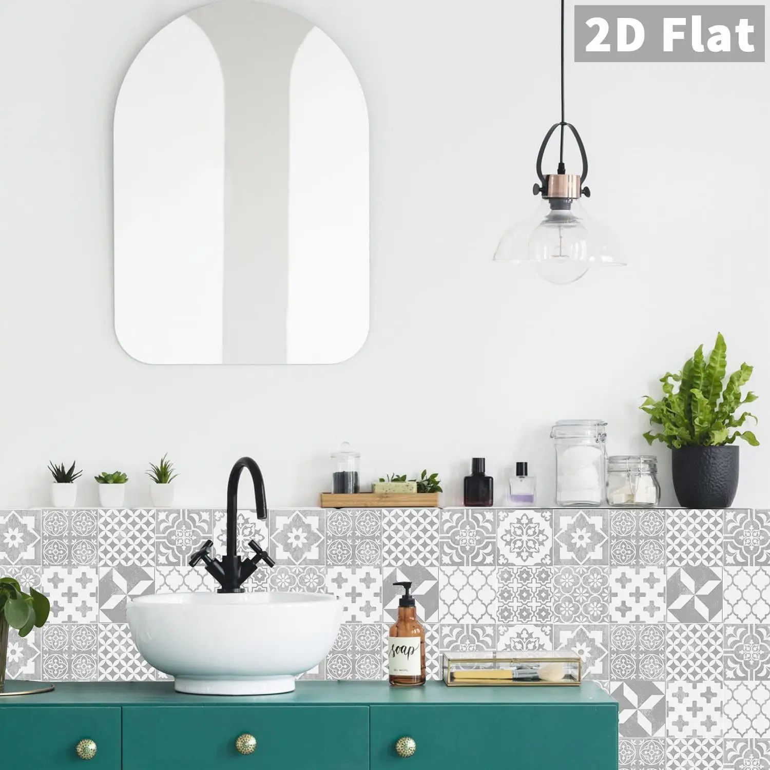 Graue Retro-geometrische Fliesenaufkleber für Küche, Bad, Wohnzimmer, industrielle Retro-Stil Raumdekoration Aufkleber – Detail 7