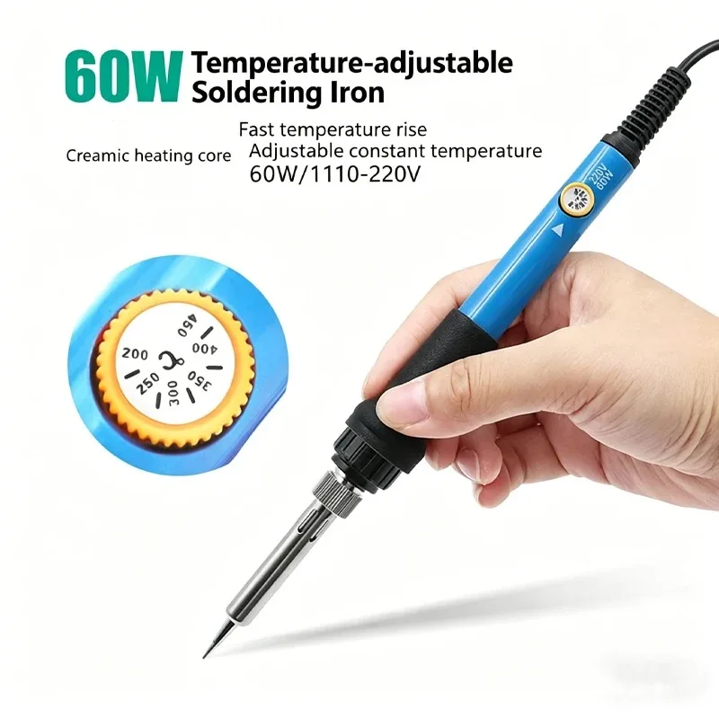 110V/220V Adjustable Temperature Soldering Iron with Switch Ceramic Heating Core 60W Home Electronic Soldering Repair Tools