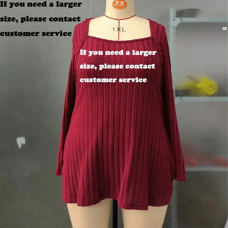 Fashion square neck women's spring and autumn side slit long sleeved casual long top, size reference size chart