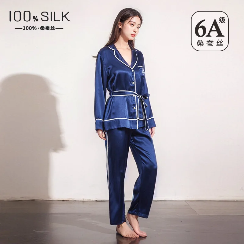 19 Momme 100% Mulberry Silk Pajamas Set Women All-Season Long Sleeve Sleepwear Luxury Lounge Wear