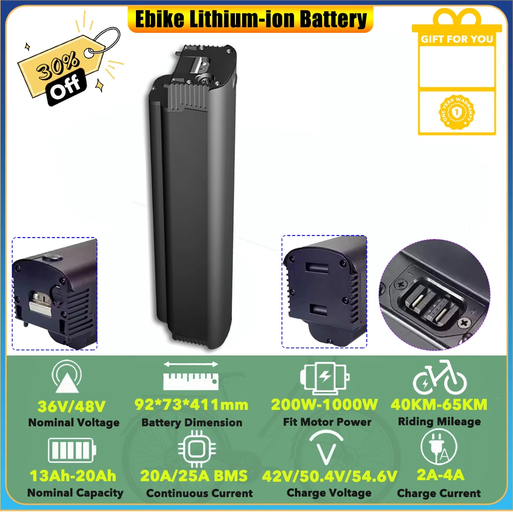 

Replacement Lithium-ion 48V 10.4Ah 13Ah 14Ah Battery Pack for Moma 500W 750W ELECTRIC BICYCLE E-MTB FULL SUSPENSION 29" E-FAT 26