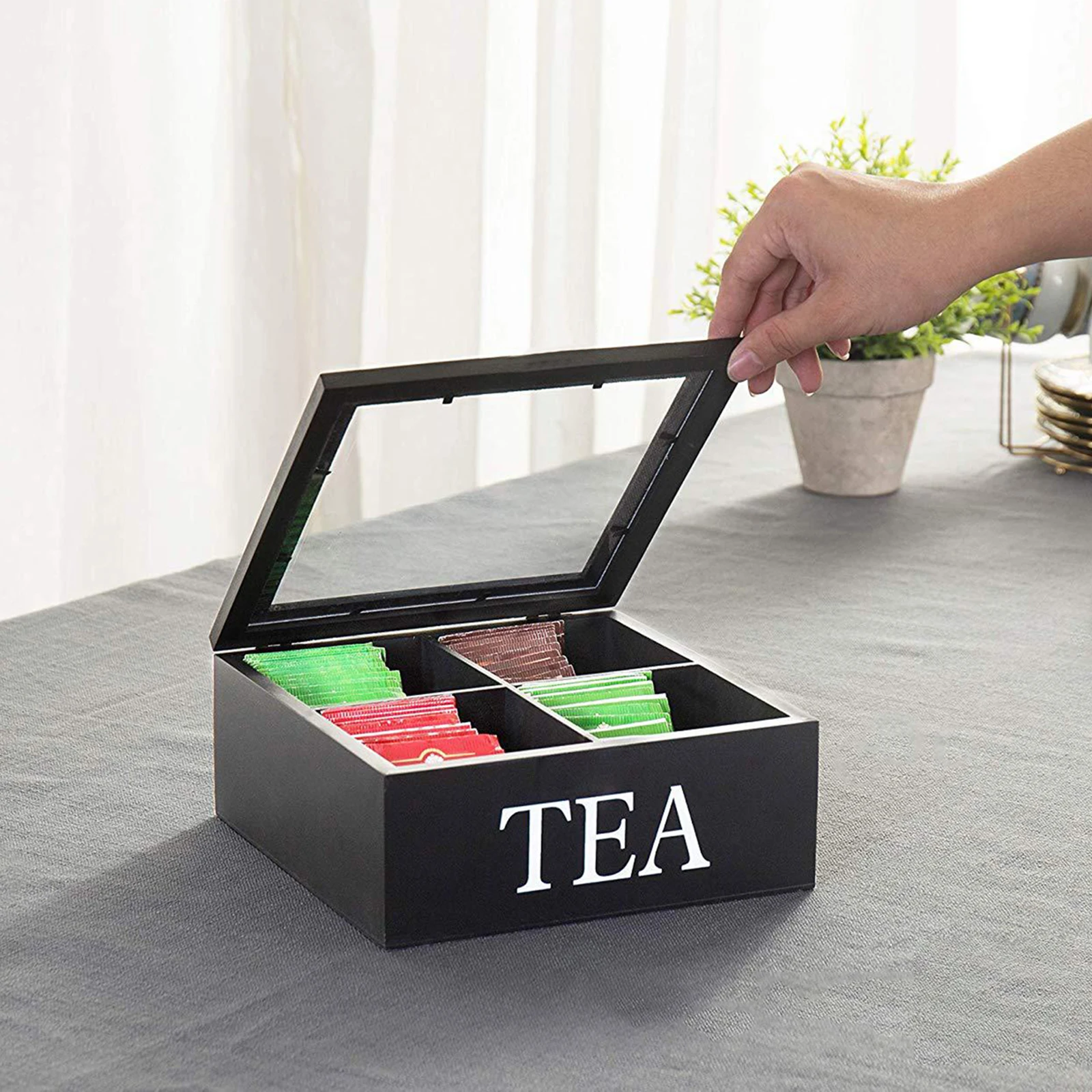 Retro Tea Bag Organizer with Viewing Window Kitchen Cabinets Home for Sugar Kitchen Coffee Tea Bag Storage Holder Organizer