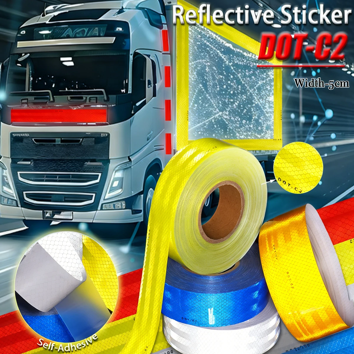 Dot-C2 Reflective Warning Tape-Enhance Nighttime Safety Visibility Waterproof Wear-Resistant Suitable Trailer Truck Bicycle Sign