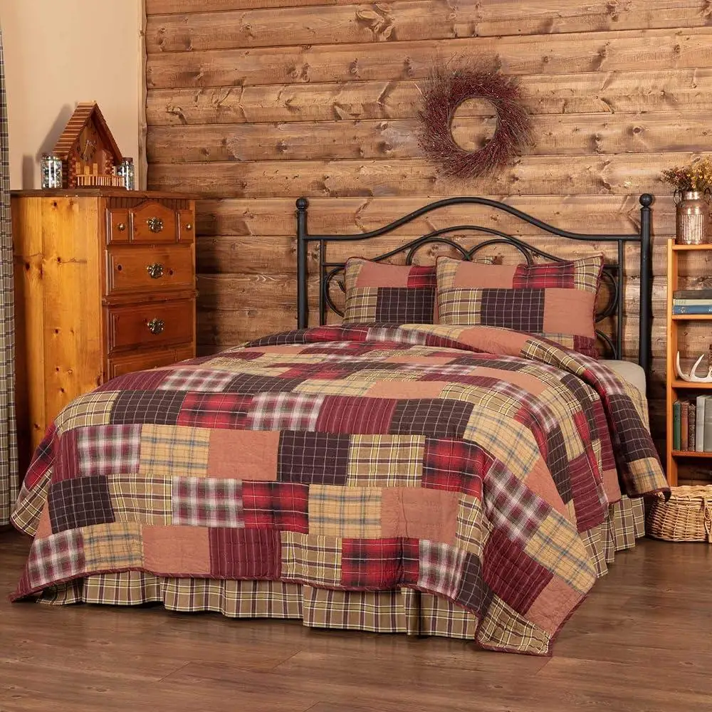 Rustic Cotton Quilt Sham Queen Set Patchwork Cozy Bedding Pre-Washed Home Decor Accent