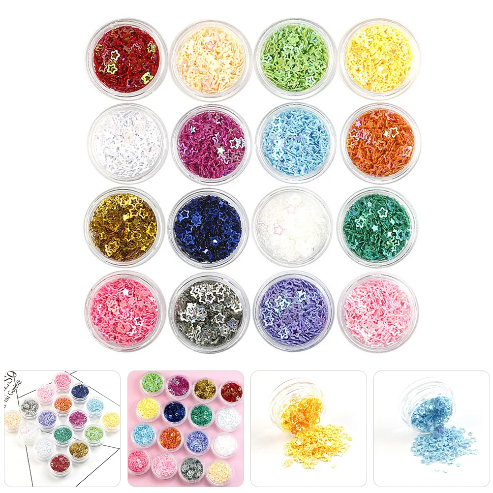 16 Boxes Five-pointed Star Glitter Nail Glitters for Acrylic Nails Flakes Makeup Festival Accessories Face