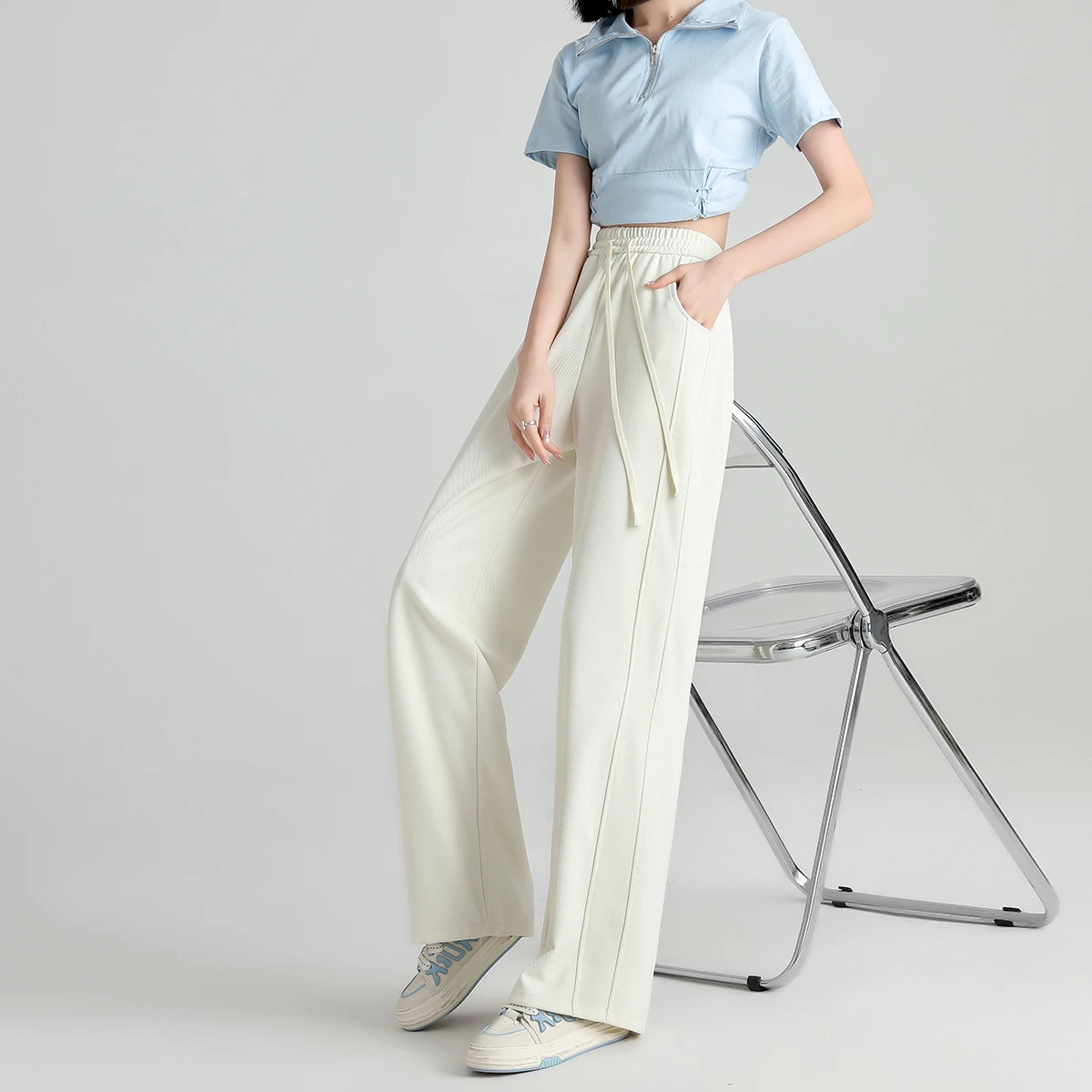 

Ice Silk Wide Leg Pants Men Women Drapey Suit Pants Summer Straight Casual Long Pants Thin Loose White Pants Faionable Yout...
