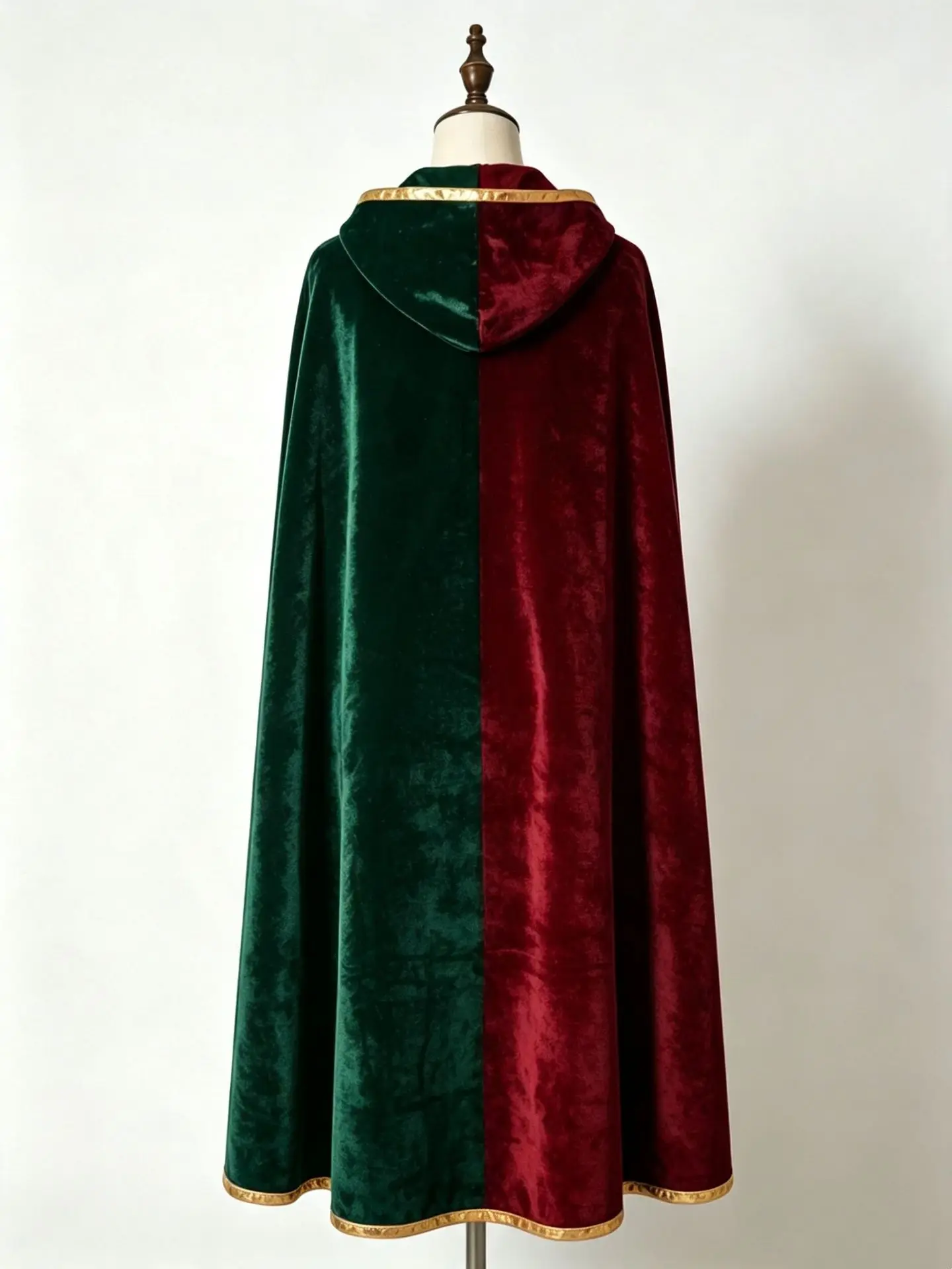 Vintage Kapuzenumhang aus Samt mit Goldrand, Renaissance-Hexenkostüm, mehrfarbig, Halloween, Feiertagsparty, Maskerade, Cosplay-Robe – Detail 3