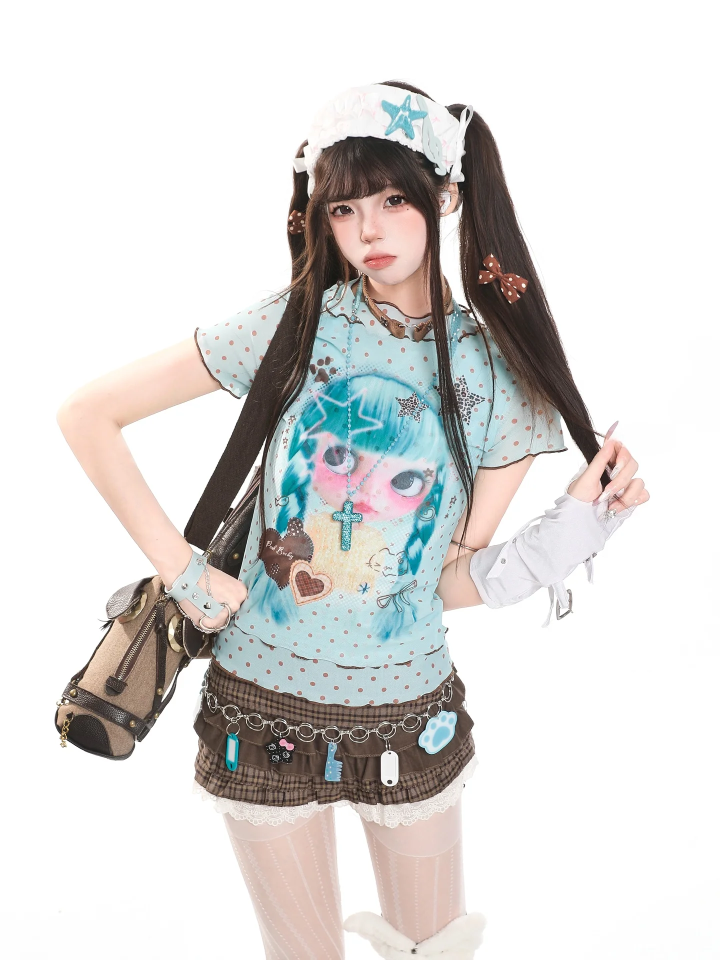 Sweet Spicy Girl Anime Cartoon Short Sleeve T-Shirt Women's Slimming Beautiful Youthful Stylish Versatile  Top