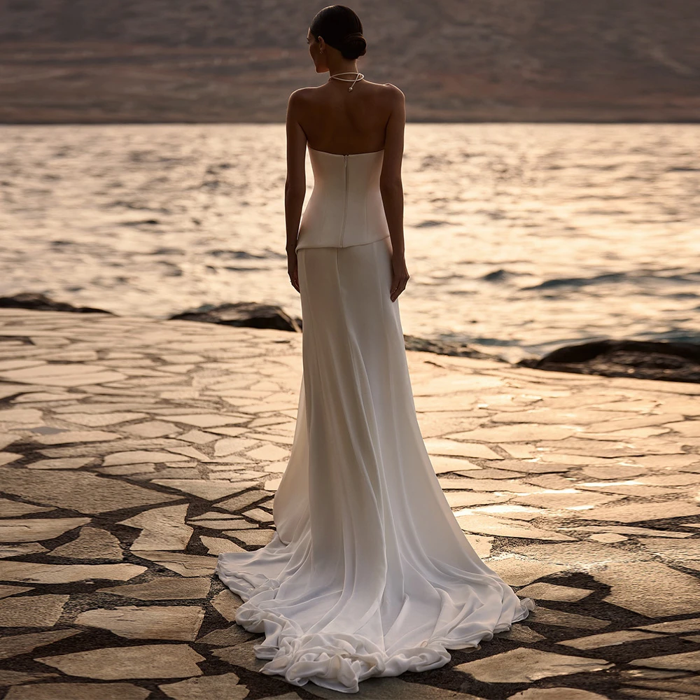 

Customized Sexy White Chiffon Wedding Dress Classic Strapless Sleeveless Bridal Gowns Soft Mermaid Court Train Vestido De Novia
