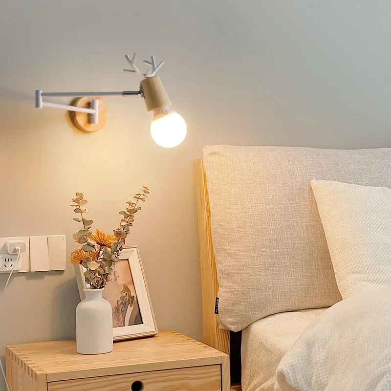 Nordic Bedroom Rotating Rocker Arm Wall Lamp Modern Simple Parlor Study Telescopic Long Arm Folding Bedside LED Bracket Light