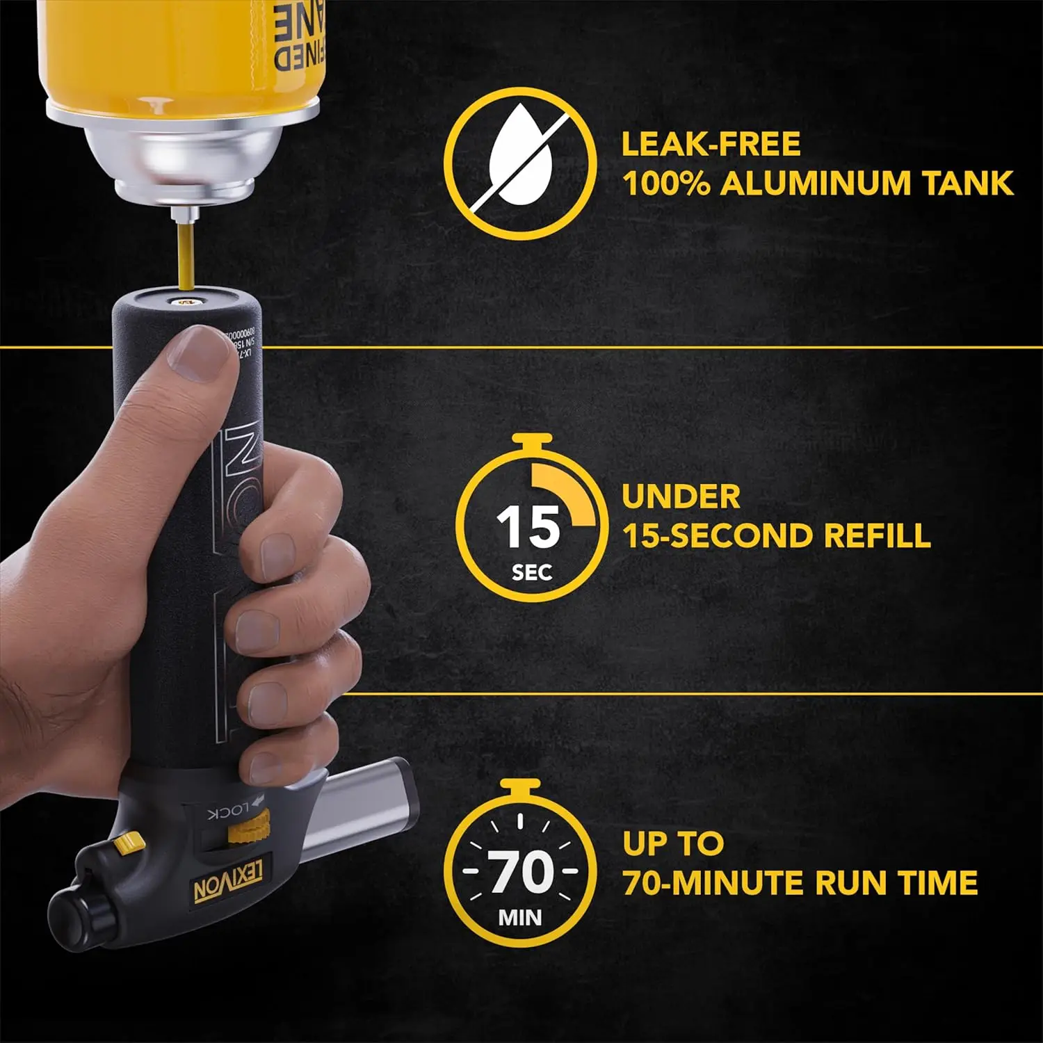 Refillable Butane Torch Lighter with Safety Lock & Adjustable Flame for Cooking & DIY Tasks