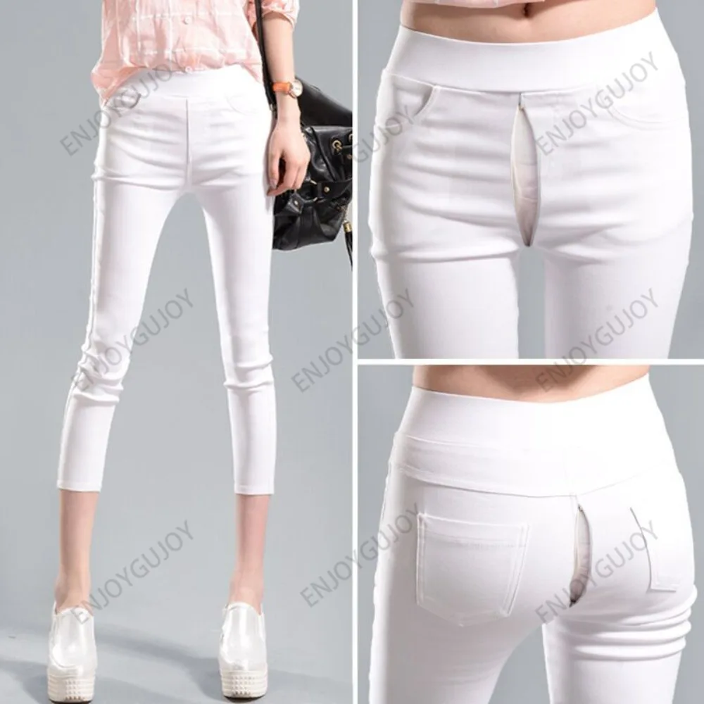 Invisible Open-crotch Leggings for Women, Outdoor Sex Leggings, Outside Wear, Pencil Pants, High-waisted, Slim-Fit, High Elastic