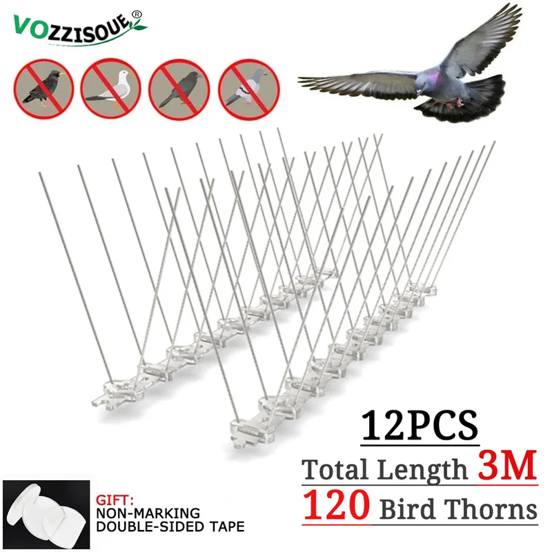 12PCS Balcony Anti-bird Pigeon Spikes and Bird Repeller Deterrent Anti Bird Repellent Stainless Steel Anti Bird Thorn Nail Kit