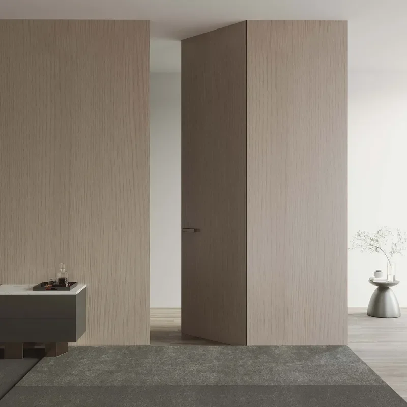 Frameless Narrow Sided Minimalist Invisible Door 60mm 12mm Thickened Aluminum Wood Outer Flat Inner Opening Set for Bedroom