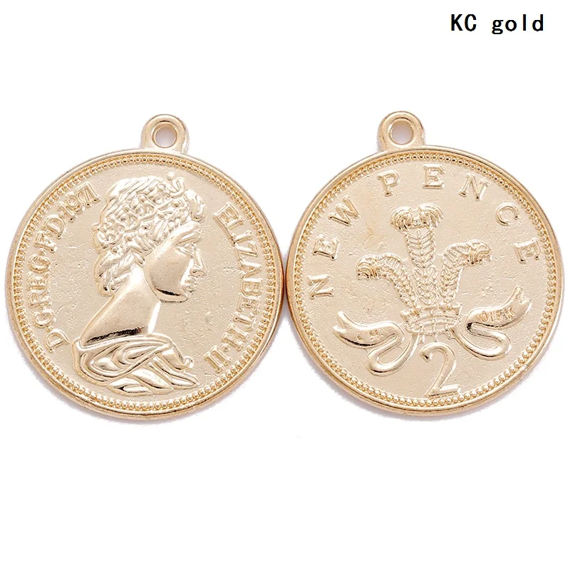 8 pcs Coin Charms Antique Bronze round metal pendant DIY Jewelry Making 28*24mm J414