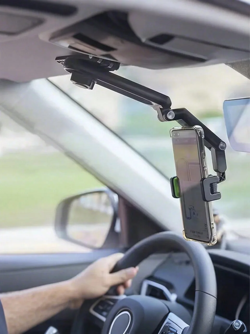 

Универсальный автомобильный держатель для телефона с солнцезащитным козырьком — нескользящий зажим «крокодил» с силиконовой накладкой, надежно фиксированный, многофункциональный поворот на 360 градусов