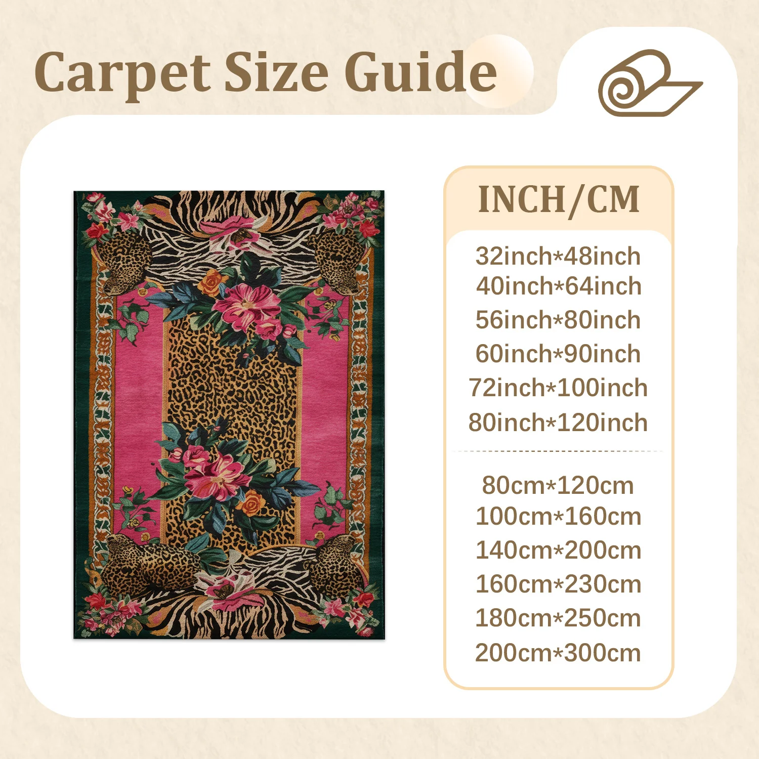 Large Indoor Area Rug, Soft Velvet Low Pile Non-Slip Dotted Backing, Machine Washable Vibrant Leopard Floral Zebra Print Rug for Living Room, Bedroom, Entryway