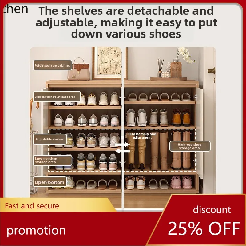 

ZML Home Entrance Storage Integrated Wall-Mounted Outdoor Corridor Elevator Entrance Solid Wood Shoe Rack