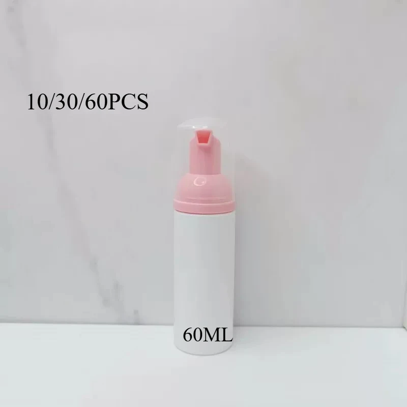 10/30/60PCS White Foam Pump Bottle, Travel Size Foam Dispenser Pump for Soap Shampoo, Eyelash Cleanser Pink Cap (60ml, Set of 3)