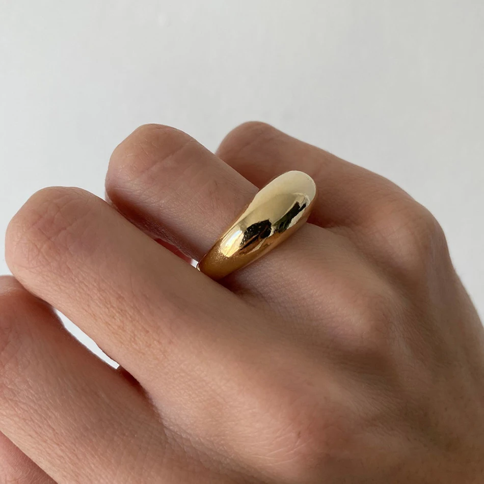 Minimalist Titanium Steel Smooth Curved Bread Ring for Women and Men Chunky Jewelry Punky Stylish Finger Wear image 3