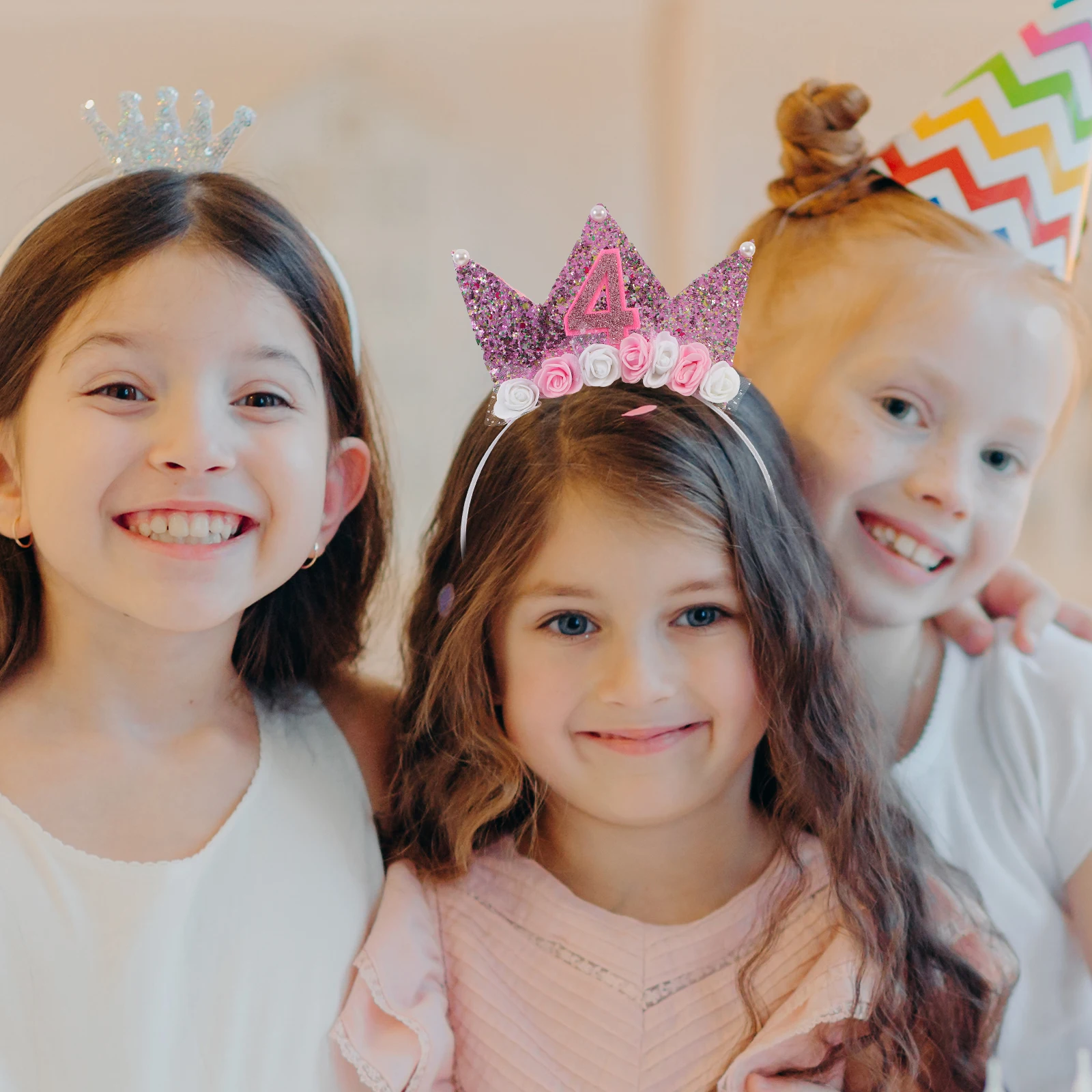 

Children Crown Headb Birthday Party Decorative Hair Hoop Kids Headwear ABS Felt Material Lightweight Comfortable Safe Easy To