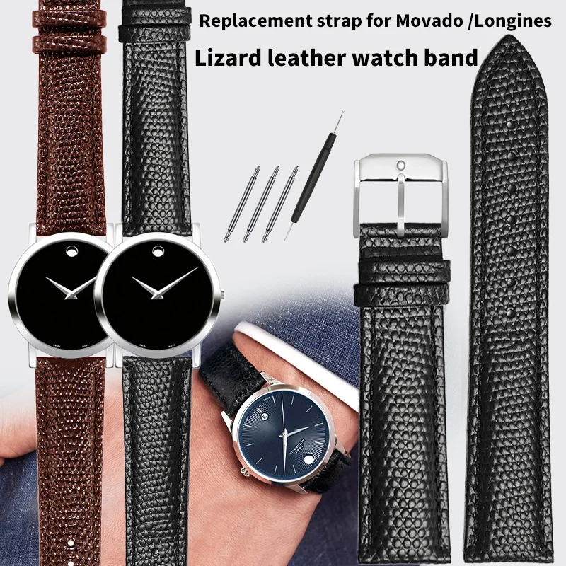 

Для Movado Classic Series 0607122/606088/0606114 Ремешок из воловьей кожи с узором ящерицы для RED LABEL MUSEUM 15 мм 21 мм 20 мм черный для мужчин