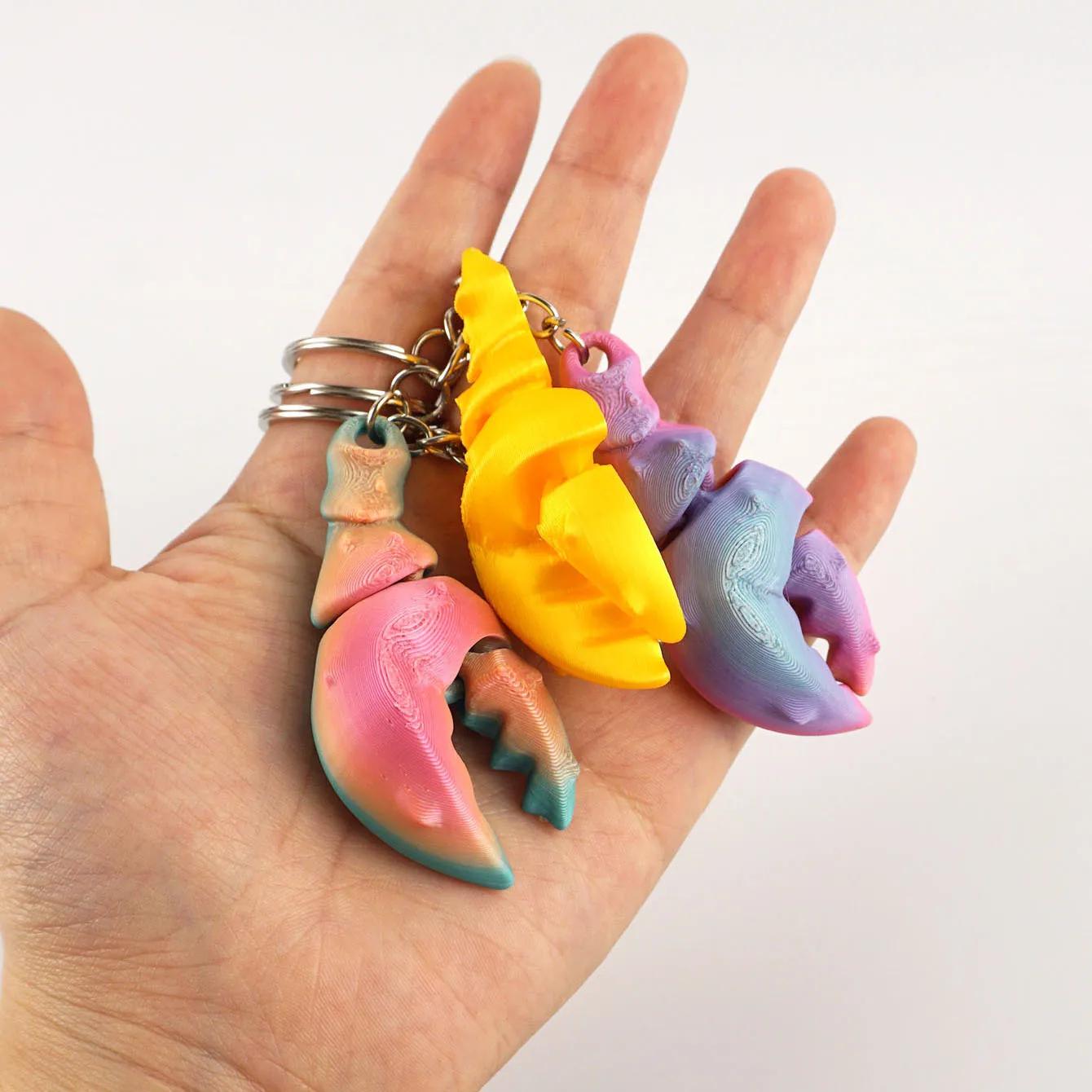 

6.5cm 3D Printed Crab Pincer Keychain Rainbow Colorful Charms Accessories Bag Pendants Simulated Crab Pincer Model Children Toys