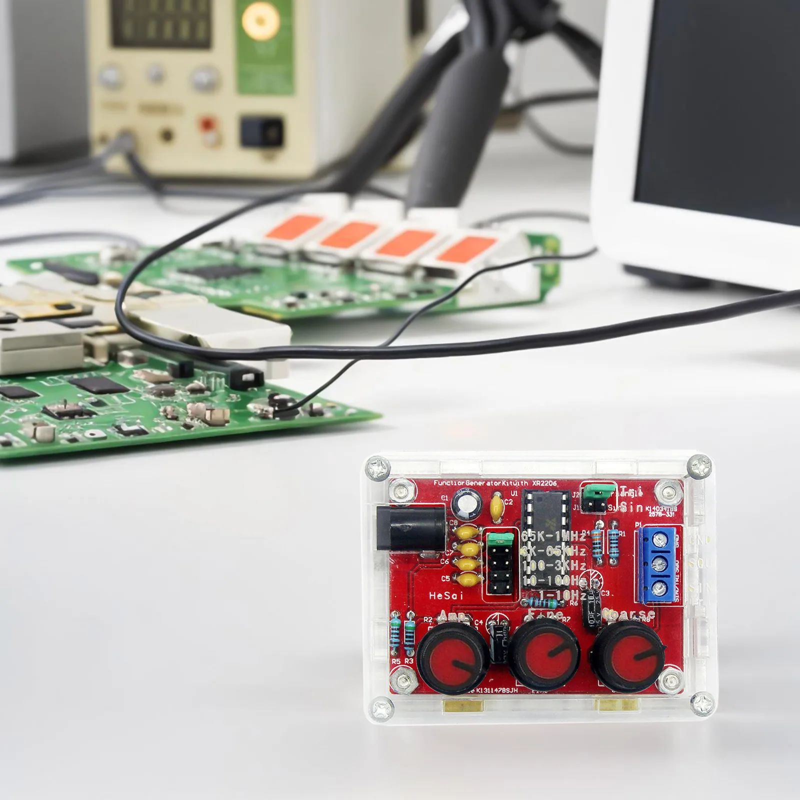 Adjustable 1Hz 1MHz Signal Generator Kit with Shell Sine Triangle Square Waveform Output for Electronic Circuit Simulation