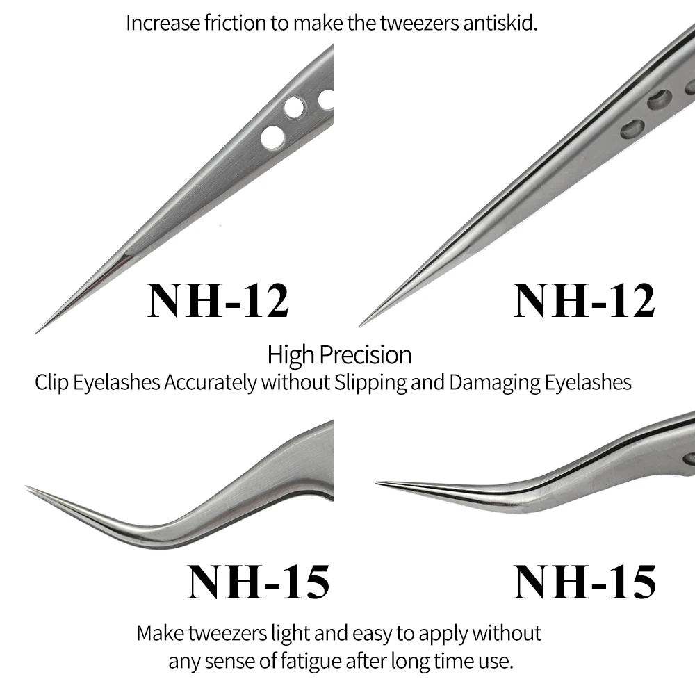 NAGARAKU Tweezers NH-15&NH-12 Stainless Steel Tweezers Professional Makeup Tools Especially for Mink Eyelash Extension Lashes