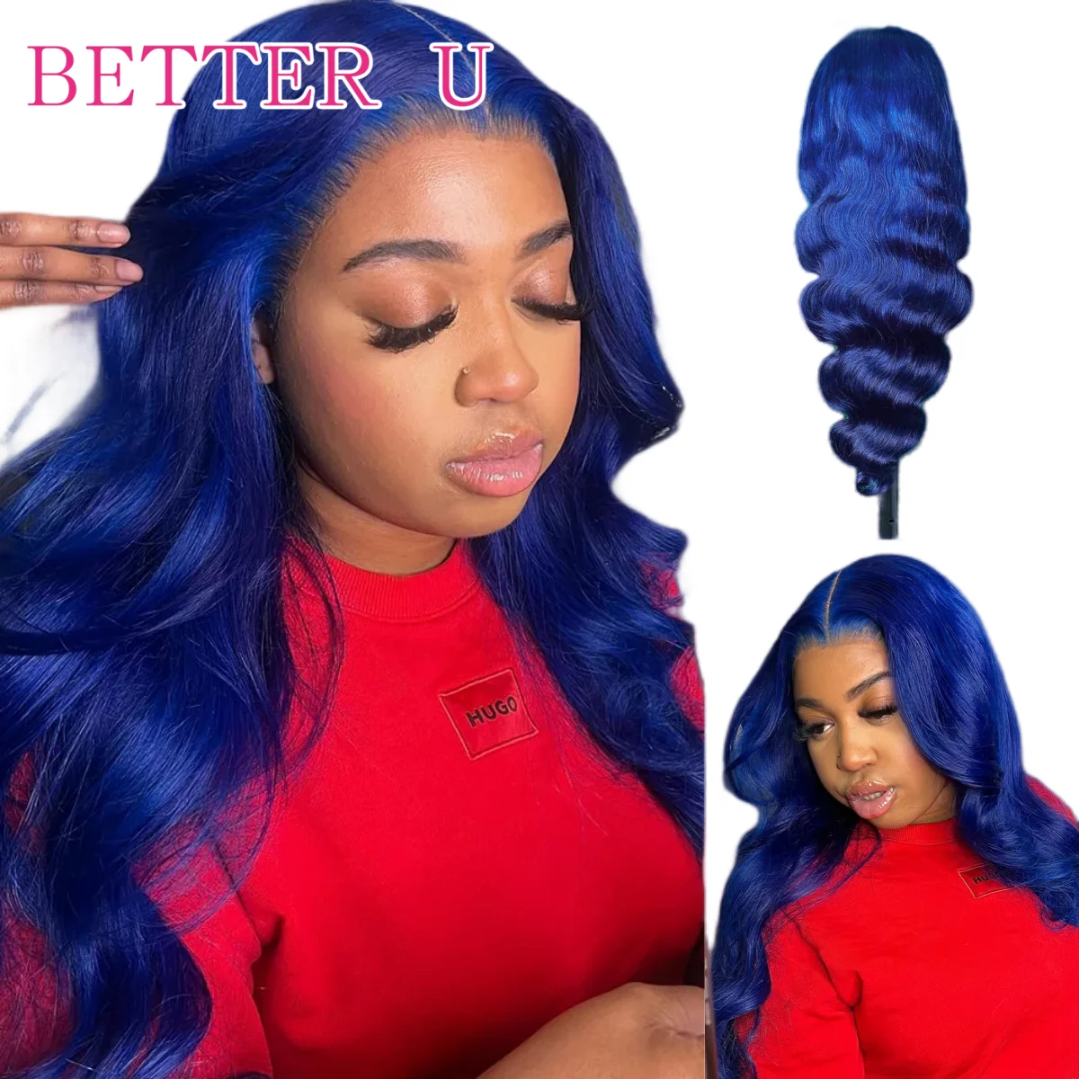 

13x4 Midnight Blue Human Hair Wigs Body Wave Lace Front Wig Pre Plucked Brazilian Dark Blue Colored 613 Blonde Lace Frontal Wig