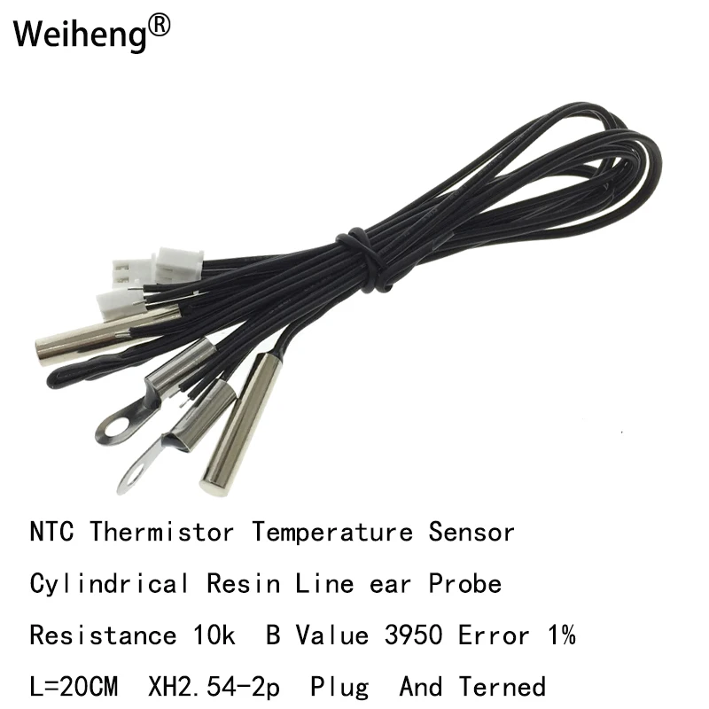 1PCS 10K B3950 Cylindrical 5X25 NTC Thermistor Line Ear M4 Epoxy Droplet Head Temperature Sensor 20cm Long XH2.54-2P Plug Terned