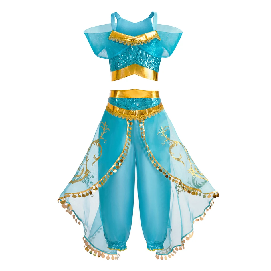 Adorable Princess Outfit for Kids Gold Trim Harem Pants Clothing Set Perfect for Birthday Carnival Gift or Costume Party Wear