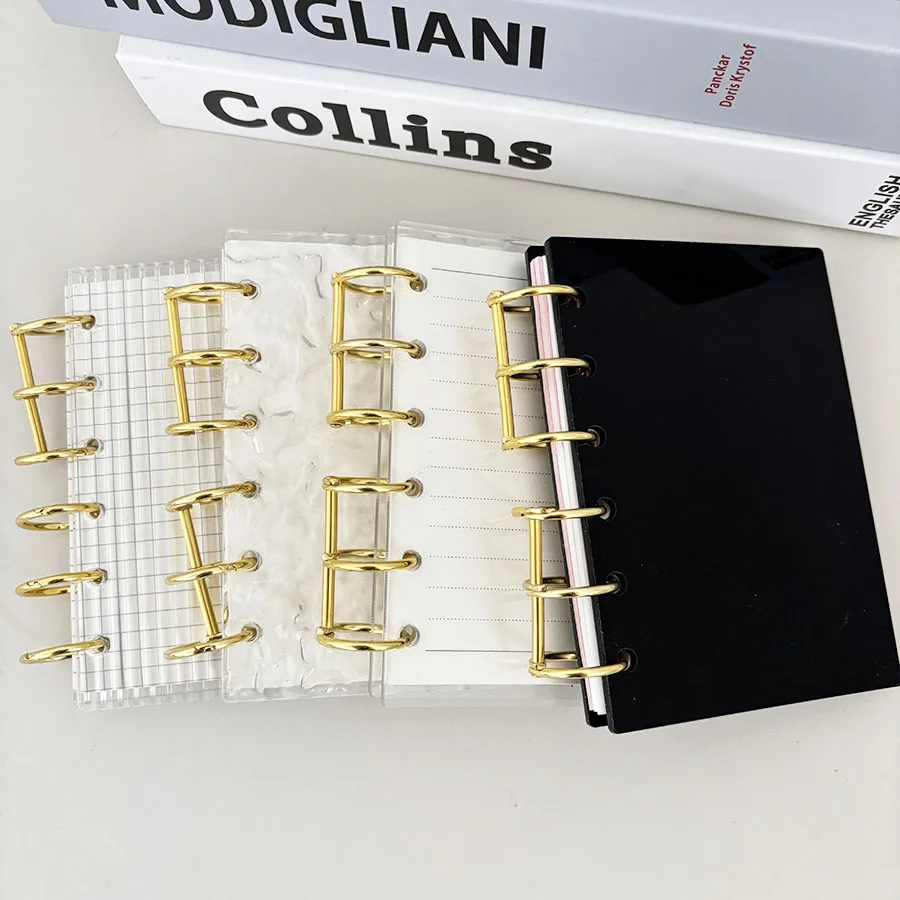 A7 Acrylic Binder PMMA Hard Cover Diary, Loose Leaf DIY Junk Journal Handbook, Clear/Black Hard Case, DIY Notebook Set